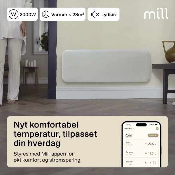 Mill Invisible Smart WiFi paneļu sildītājs PA2000WIFI4, 2000 W, balts