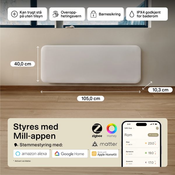Mill Invisible Smart WiFi paneļu sildītājs PA2000WIFI4, 2000 W, balts