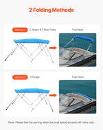 4 stieņu laivas bimini jumts 244 × (185–198) × 137 cm, okeāna zils