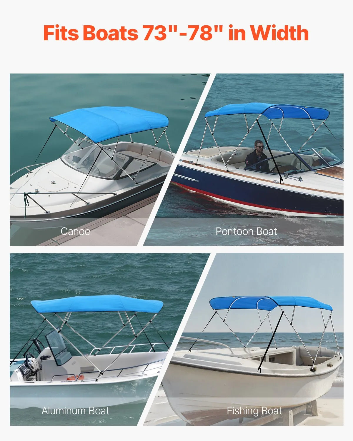 4 stieņu laivas bimini jumts 244 × (185–198) × 137 cm, okeāna zils