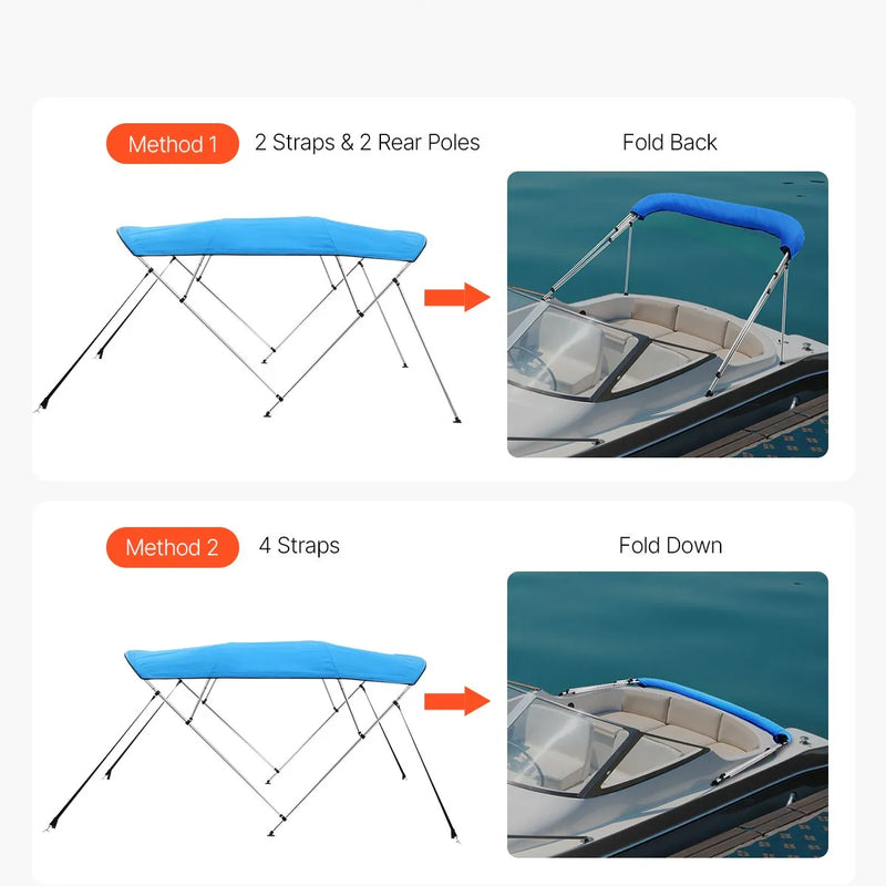 4 loku laivas Bimini jumtiņš 244 cm x (216–229 cm) x 137 cm, nojumes pārsegs, zils