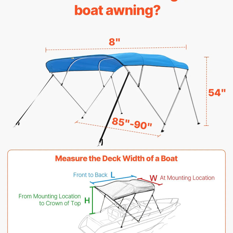 4 loku laivas Bimini jumtiņš 244 cm x (216–229 cm) x 137 cm, nojumes pārsegs, zils