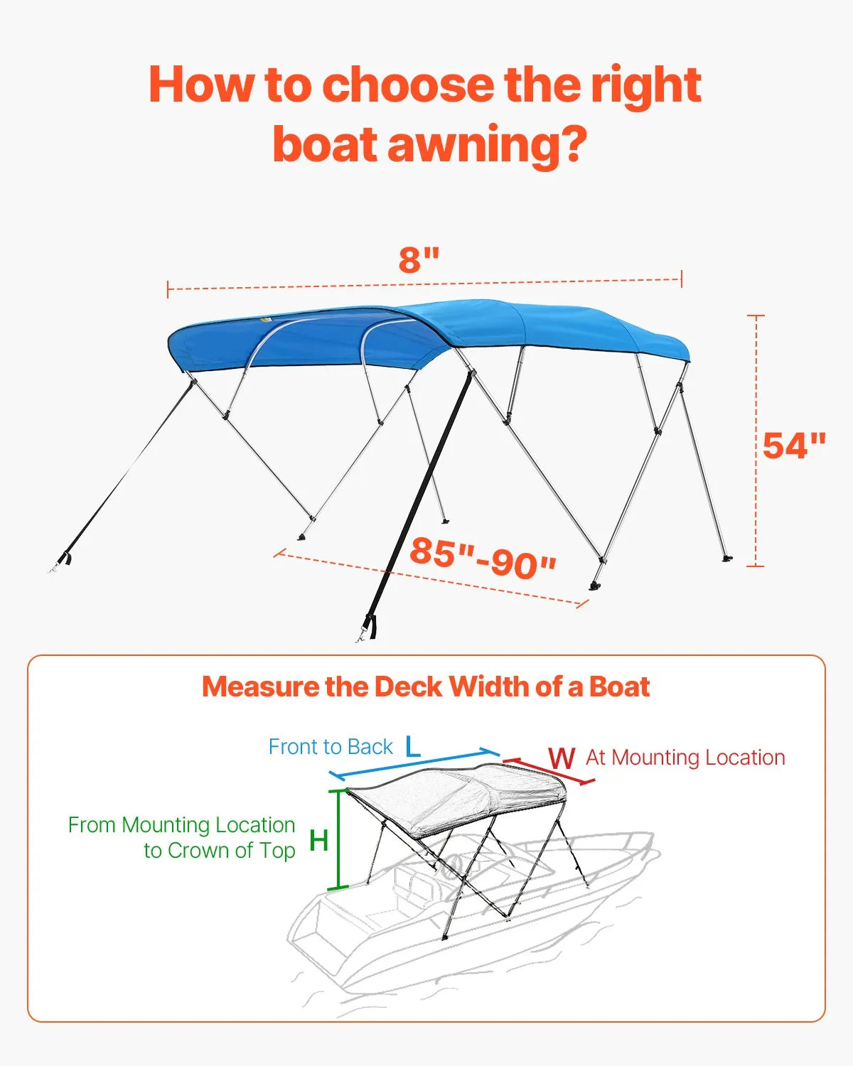 4 loku laivas Bimini jumtiņš 244 cm x (216–229 cm) x 137 cm, nojumes pārsegs, zils