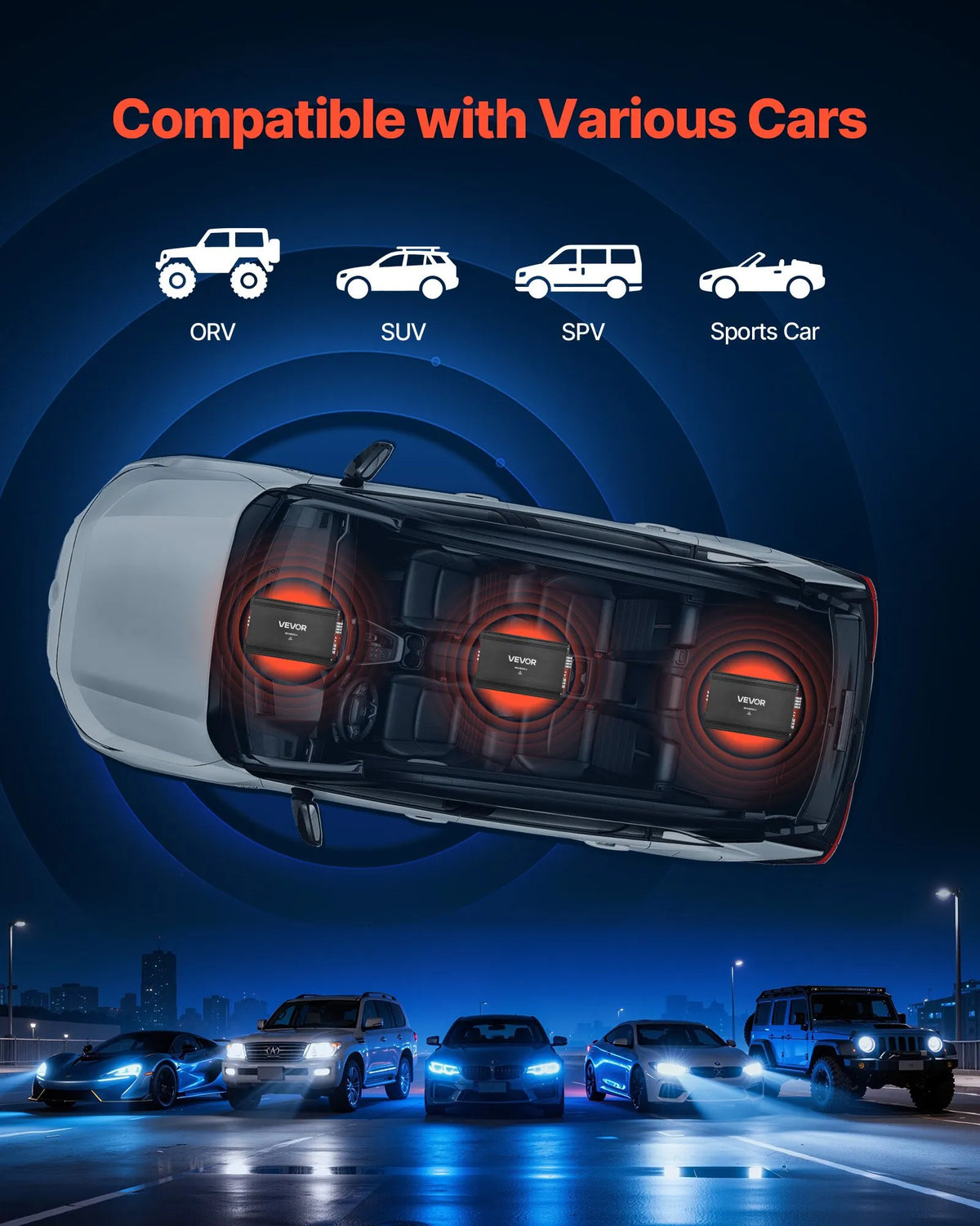 VEVOR automašīnas audio pastiprinātājs, 4 kanālu tiltojams auto pastiprinātājs, daudzkanālu Class AB stereo pastiprinātājs ar maksimālo jaudu 4 × 250 W pie 4 Ω / 4 × 500 W pie 2 Ω, augstas jaudas pastiprinātājs SUV, pikapiem un bezceļu transportlīdzekļiem