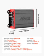 VEVOR automašīnas audio pastiprinātājs, 4 kanālu tiltojams auto pastiprinātājs, daudzkanālu Class D stereo pastiprinātājs ar maksimālo jaudu 4 × 120 W pie 4 Ω / 4 × 200 W pie 2 Ω, augstas jaudas pastiprinātājs SUV, pikapiem un bezceļu transportlīdzekļiem