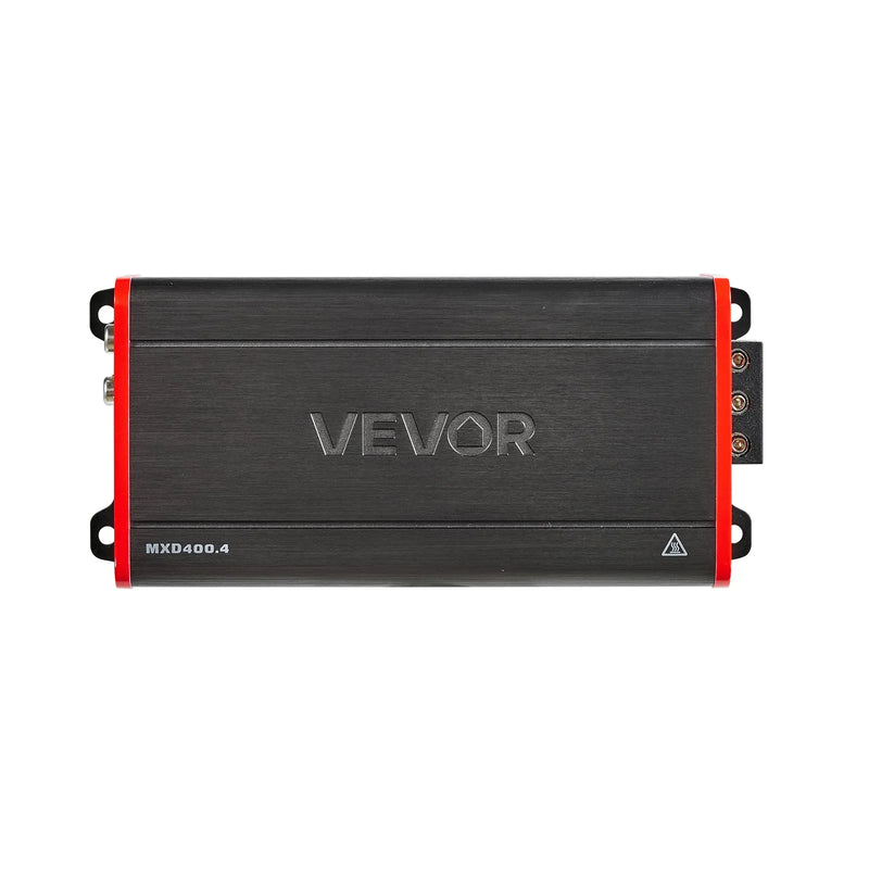 VEVOR automašīnas audio pastiprinātājs, 4 kanālu tiltojams auto pastiprinātājs, daudzkanālu Class D stereo pastiprinātājs ar maksimālo jaudu 4 × 272 W pie 4 Ω / 4 × 400 W pie 2 Ω, augstas jaudas pastiprinātājs SUV, pikapiem un bezceļu transportlīdzekļiem