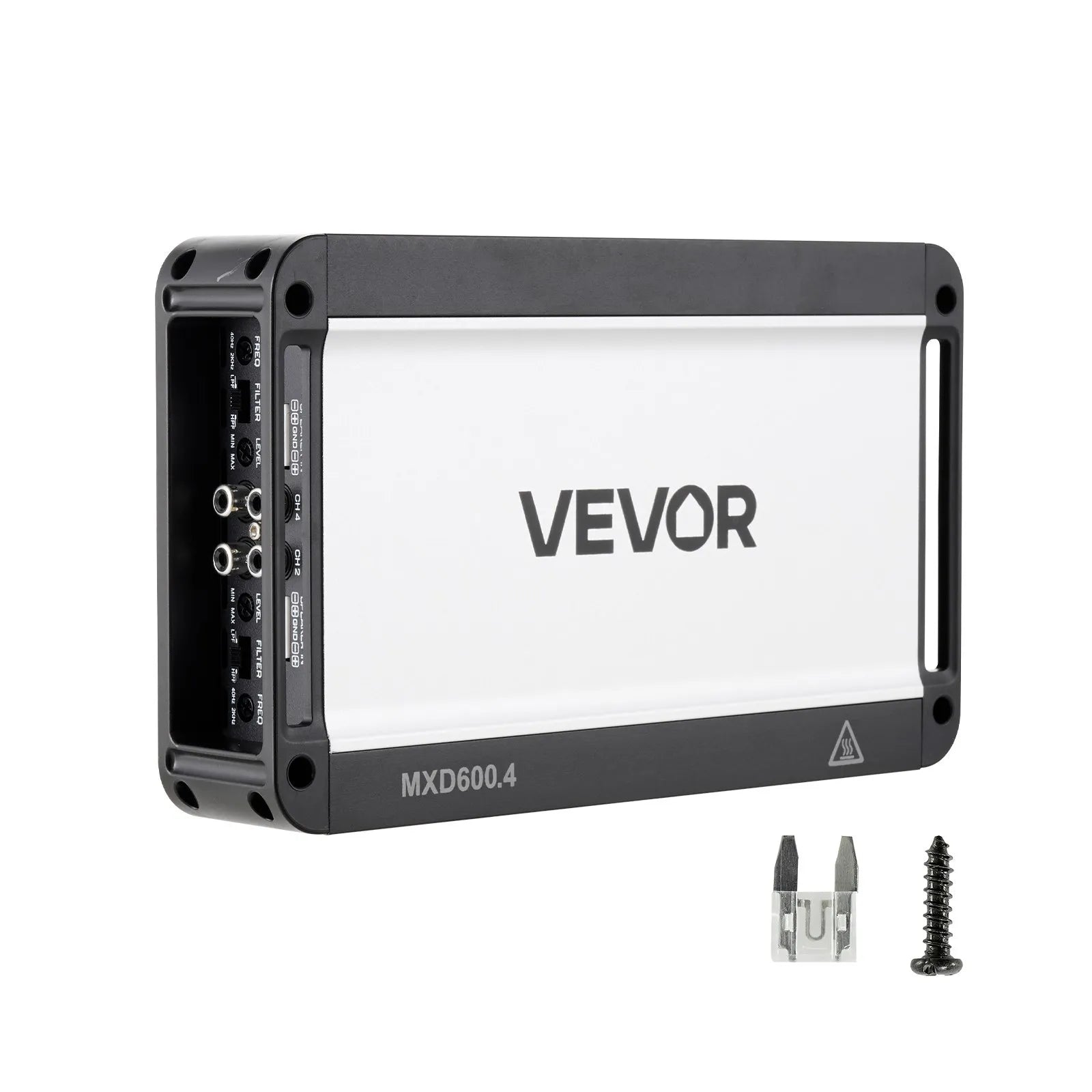 VEVOR 4 kanālu automašīnas audio pastiprinātājs, tiltojams daudzkanālu Class D stereo pastiprinātājs ar maksimālo jaudu 4 × 420 W pie 4 Ω / 4 × 600 W pie 2 Ω, augstas jaudas auto pastiprinātājs SUV, pikapiem un bezceļu transportlīdzekļiem