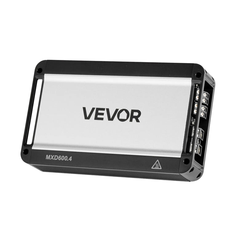 VEVOR 4 kanālu automašīnas audio pastiprinātājs, tiltojams daudzkanālu Class D stereo pastiprinātājs ar maksimālo jaudu 4 × 420 W pie 4 Ω / 4 × 600 W pie 2 Ω, augstas jaudas auto pastiprinātājs SUV, pikapiem un bezceļu transportlīdzekļiem