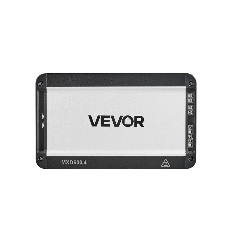 VEVOR 4 kanālu automašīnas audio pastiprinātājs, tiltojams daudzkanālu Class D stereo pastiprinātājs ar maksimālo jaudu 4 × 420 W pie 4 Ω / 4 × 600 W pie 2 Ω, augstas jaudas auto pastiprinātājs SUV, pikapiem un bezceļu transportlīdzekļiem