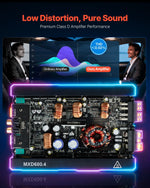 VEVOR 4 kanālu automašīnas audio pastiprinātājs, tiltojams daudzkanālu Class D stereo pastiprinātājs ar maksimālo jaudu 4 × 420 W pie 4 Ω / 4 × 600 W pie 2 Ω, augstas jaudas auto pastiprinātājs SUV, pikapiem un bezceļu transportlīdzekļiem