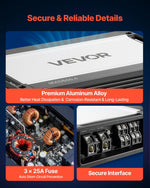 VEVOR 4 kanālu automašīnas audio pastiprinātājs, tiltojams daudzkanālu Class D stereo pastiprinātājs ar maksimālo jaudu 4 × 420 W pie 4 Ω / 4 × 600 W pie 2 Ω, augstas jaudas auto pastiprinātājs SUV, pikapiem un bezceļu transportlīdzekļiem