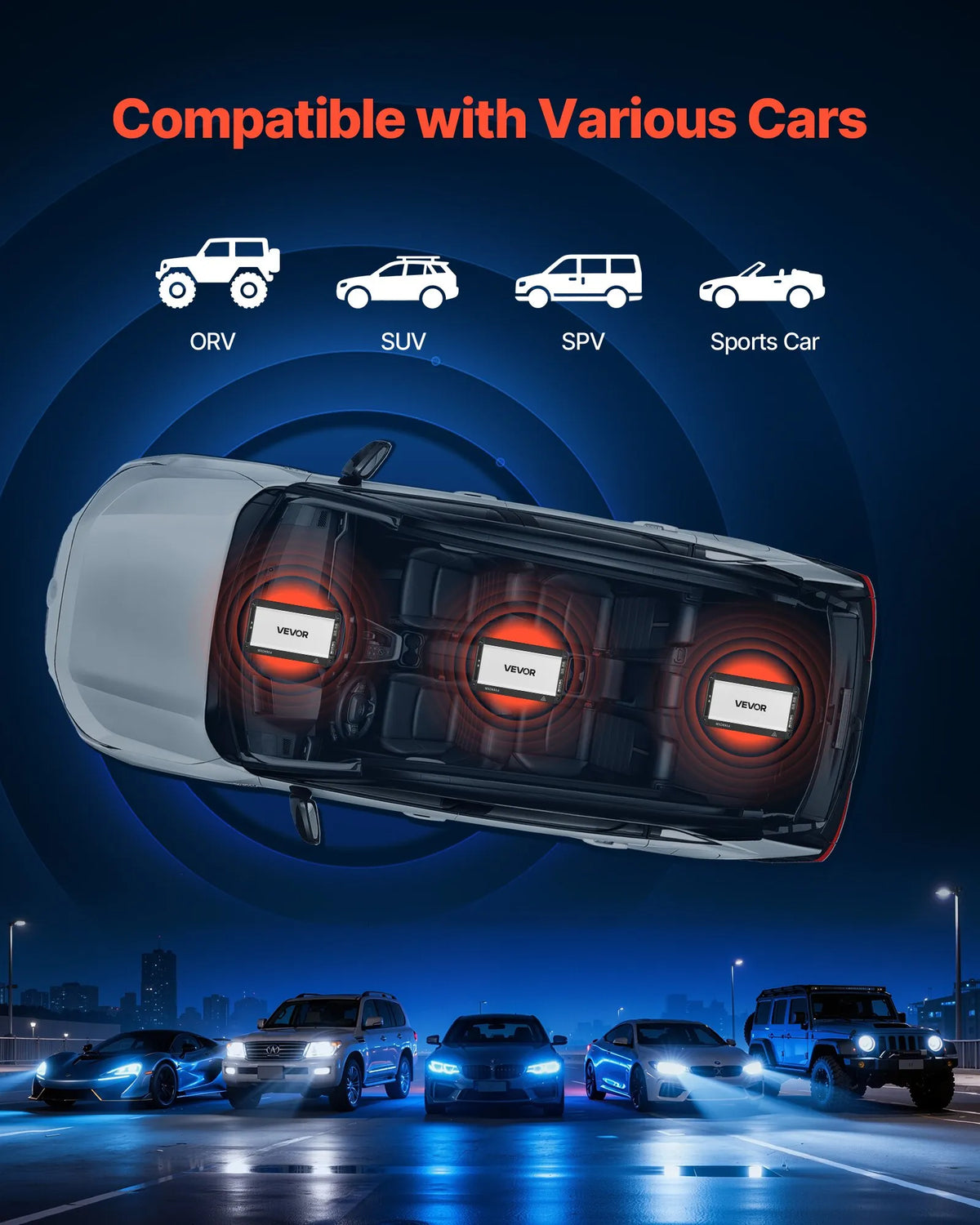 VEVOR 4 kanālu automašīnas audio pastiprinātājs, tiltojams daudzkanālu Class D stereo pastiprinātājs ar maksimālo jaudu 4 × 420 W pie 4 Ω / 4 × 600 W pie 2 Ω, augstas jaudas auto pastiprinātājs SUV, pikapiem un bezceļu transportlīdzekļiem