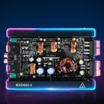 VEVOR 4 kanālu automašīnas audio pastiprinātājs, tiltojams daudzkanālu Class D stereo pastiprinātājs ar maksimālo jaudu 4 × 420 W pie 4 Ω / 4 × 600 W pie 2 Ω, augstas jaudas auto pastiprinātājs SUV, pikapiem un bezceļu transportlīdzekļiem