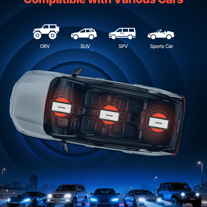 VEVOR automašīnas audio pastiprinātājs, 4 kanālu tiltojams auto pastiprinātājs, daudzkanālu Class D stereo pastiprinātājs ar maksimālo jaudu 4 × 500 W pie 4 Ω / 4 × 1000 W pie 2 Ω, augstas jaudas pastiprinātājs SUV, pikapiem un bezceļu transportlīdzekļiem