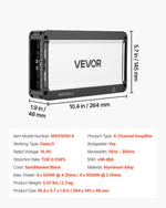 VEVOR automašīnas audio pastiprinātājs, 4 kanālu tiltojams auto pastiprinātājs, daudzkanālu Class D stereo pastiprinātājs ar maksimālo jaudu 4 × 500 W pie 4 Ω / 4 × 1000 W pie 2 Ω, augstas jaudas pastiprinātājs SUV, pikapiem un bezceļu transportlīdzekļiem