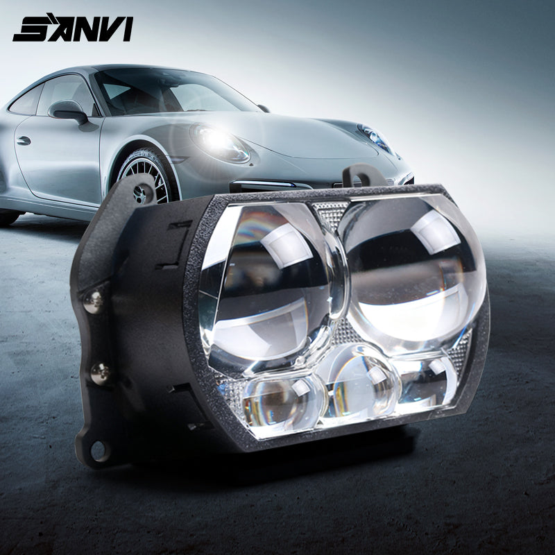 SANVI Bi-LED + Lāzera Projektora Lēcas Auto Lukturiem (Komplekts 2 gab.) – 6000K Augstas Jaudas Retrofit Modulis