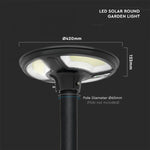 10W (1500 lm) LED solar light, round, with RF sensor, IP65, V-TAC, LiFePO4 3.2V 32650, 25Ah, neutral white light 4000K, stand not included.