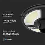 10W (1500 lm) LED solar light, round, with RF sensor, IP65, V-TAC, LiFePO4 3.2V 32650, 25Ah, neutral white light 4000K, stand not included.