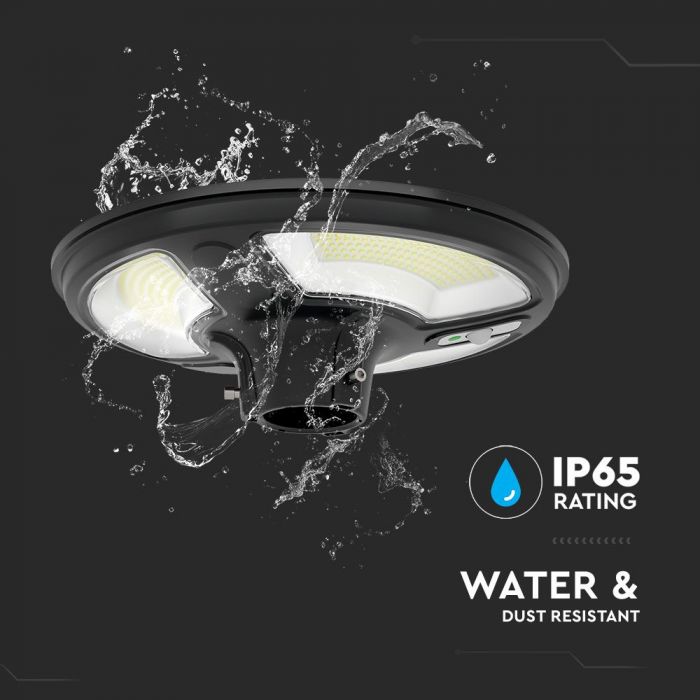 10W (1500 lm) LED solar light, round, with RF sensor, IP65, V-TAC, LiFePO4 3.2V 32650, 25Ah, neutral white light 4000K, stand not included.