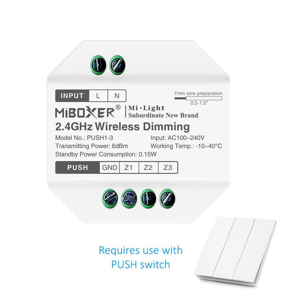 2,4 GHz bezvadu dimēšana(3 zonu) 100-240V  Savietojams ar MiBoxer / Mi-Light 2.4G sērijas lampām.