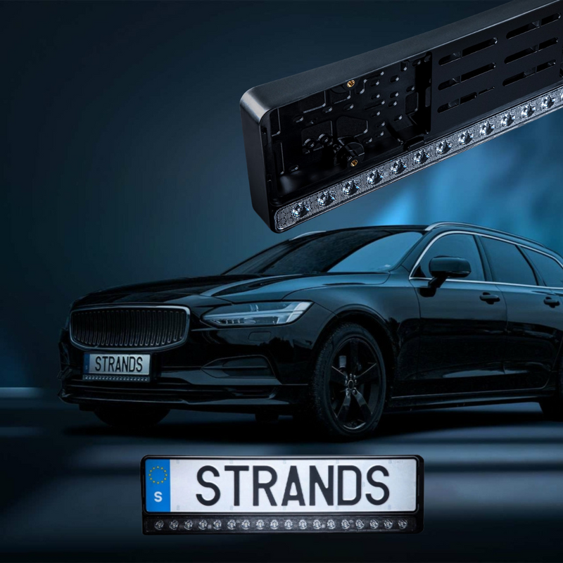 Derīgs TA_9-36V 7800Lm STRANDS(Zviedrija) LED numurzīmes rāmis ar iestrādātu LED bāru, kas spīd līdz 800m, premium kvalitāte, garantija 3 gadi, auksti balta gaisma 5000K