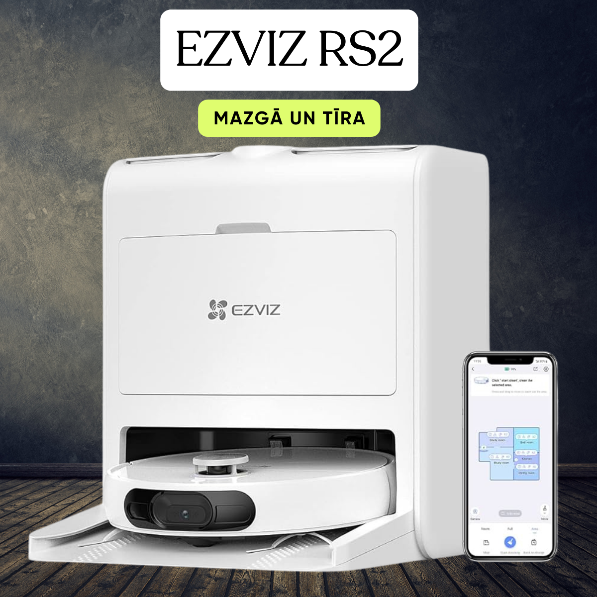 EZVIZ RS2 — робот-камера-пылесос, площадь уборки 300 м² на одной зарядке + влажная уборка с вращающимися щетками + голосовое управление