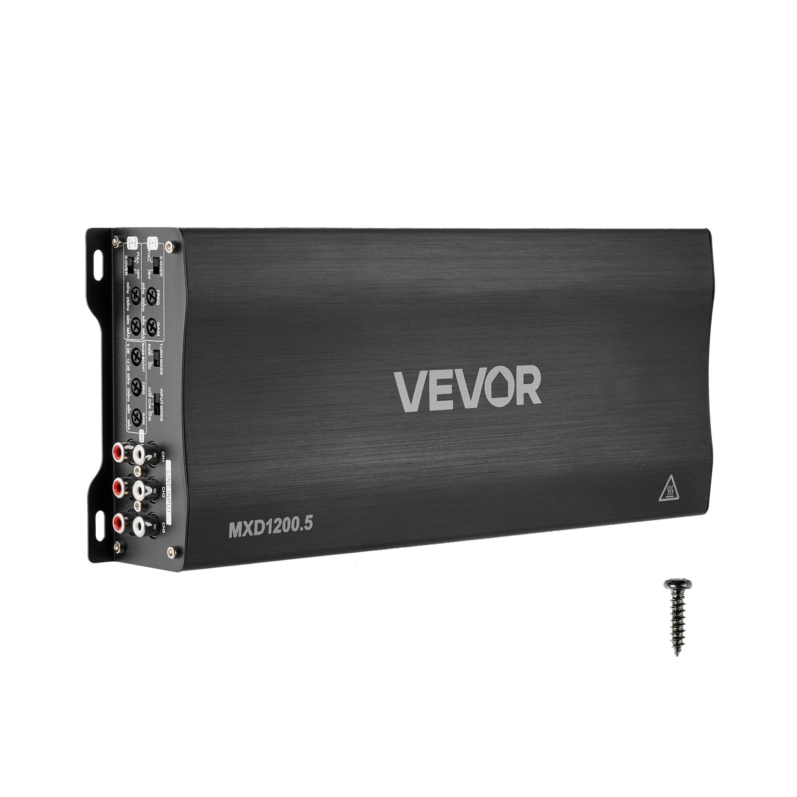 VEVOR 5 kanālu automašīnas audio pastiprinātājs, tiltojams daudzkanālu Class D stereo pastiprinātājs ar maksimālo jaudu 4 × 100 W pie 4 Ω / 4 × 200 W pie 2 Ω + 1 × 1000 W pie 2 Ω / 1 × 500 W pie 4 Ω, auto pastiprinātājs transportlīdzekļiem