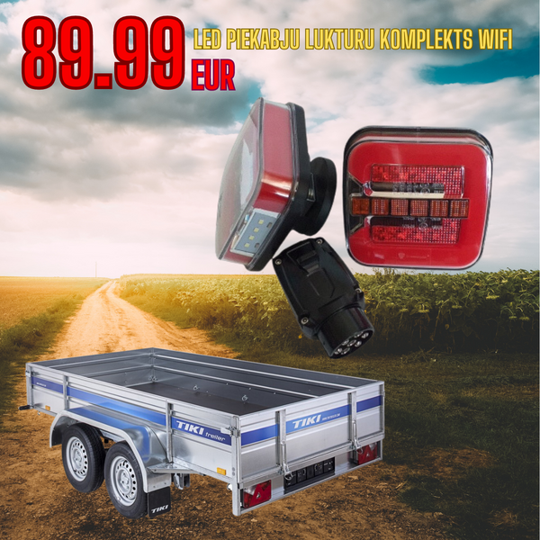LED trailer tail light set, wireless, square, 3 functions
