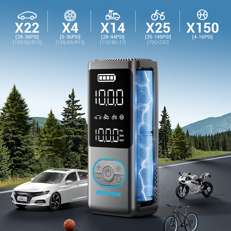 AVAPOW AP18 portatīvais riepu kompresors 8000 mAh maksimālais darba spiediens 10 BAR