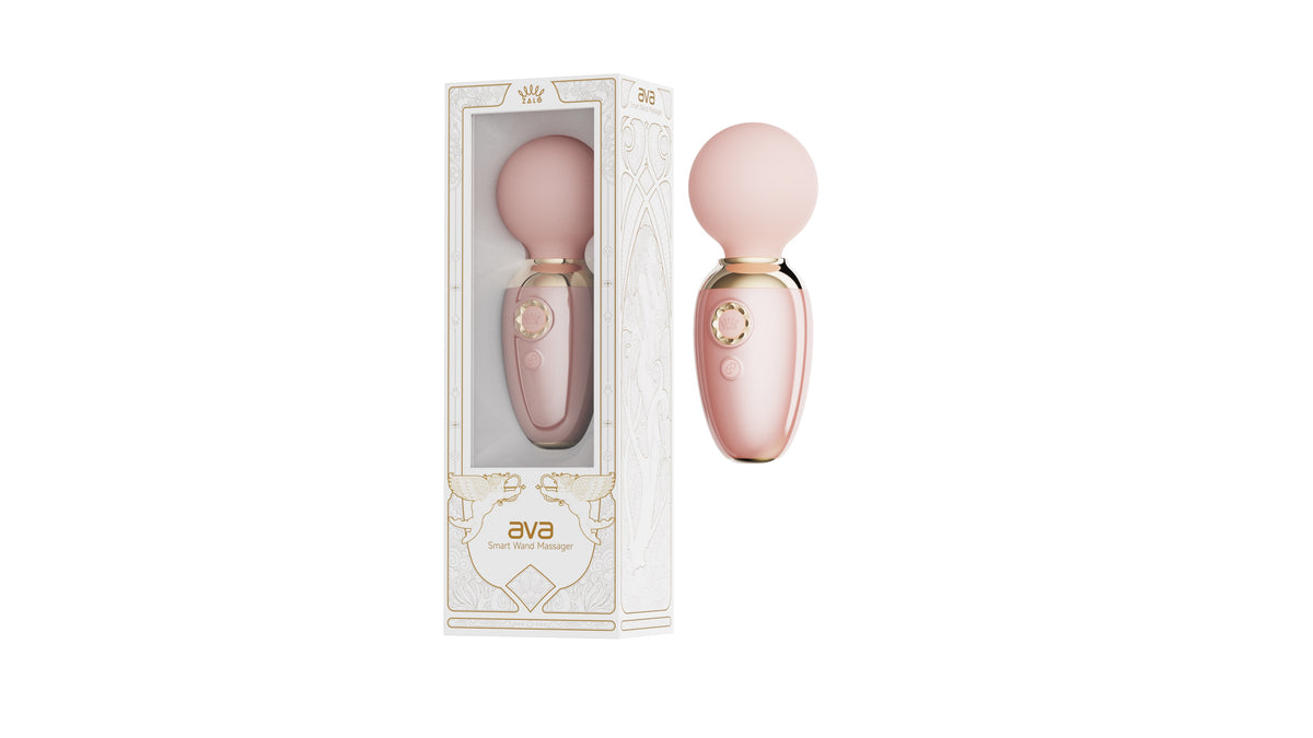 AVA application-controlled massage vibrating heated device (5min 42C) from AVA AURORA collection, pink colour, see description, discreet delivery in black packaging