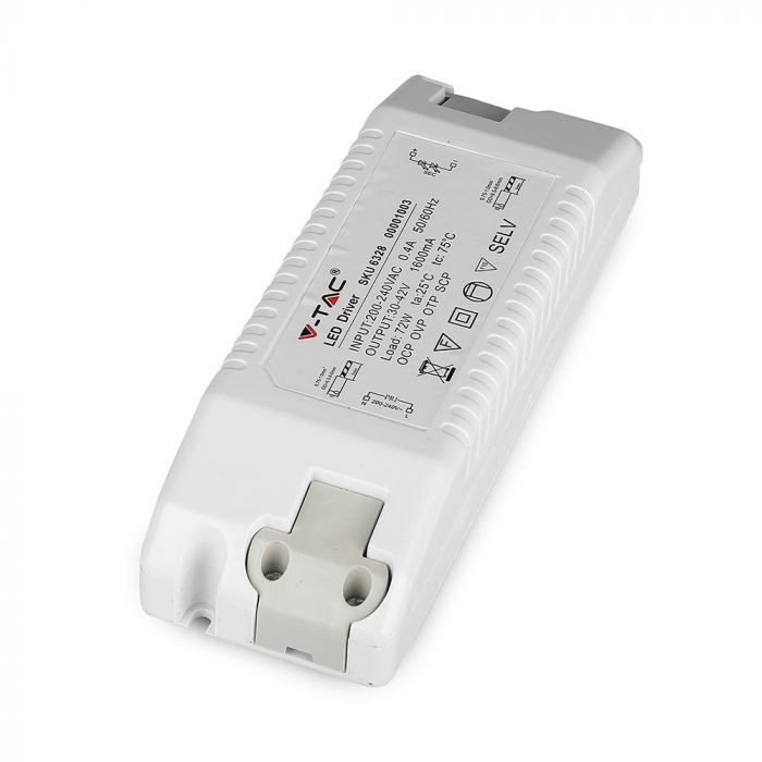 72W  DC:30-42V 0.4A 1600mA V-TAC barošanas bloks LED paneļiem, IP20, balts