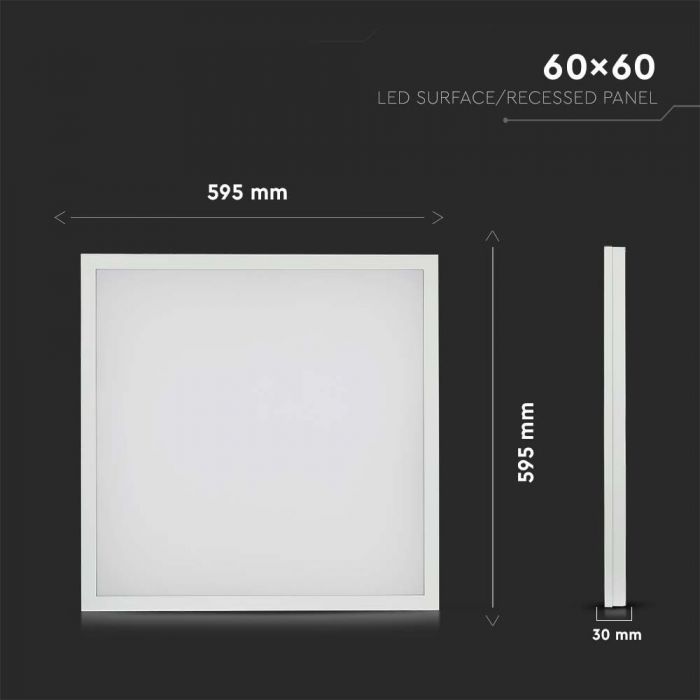 36W(3960Lm) LED Panelis 595x595x30mm(600x600mm), 2IN1, V-TAC, neitrāli balta gaisma 4000K, komplektā ar barošanās bloku
