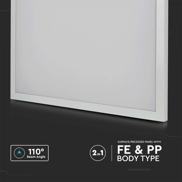 36W(3960Lm) LED Panelis 595x595x30mm(600x600mm), 2IN1, V-TAC, neitrāli balta gaisma 4000K, komplektā ar barošanās bloku