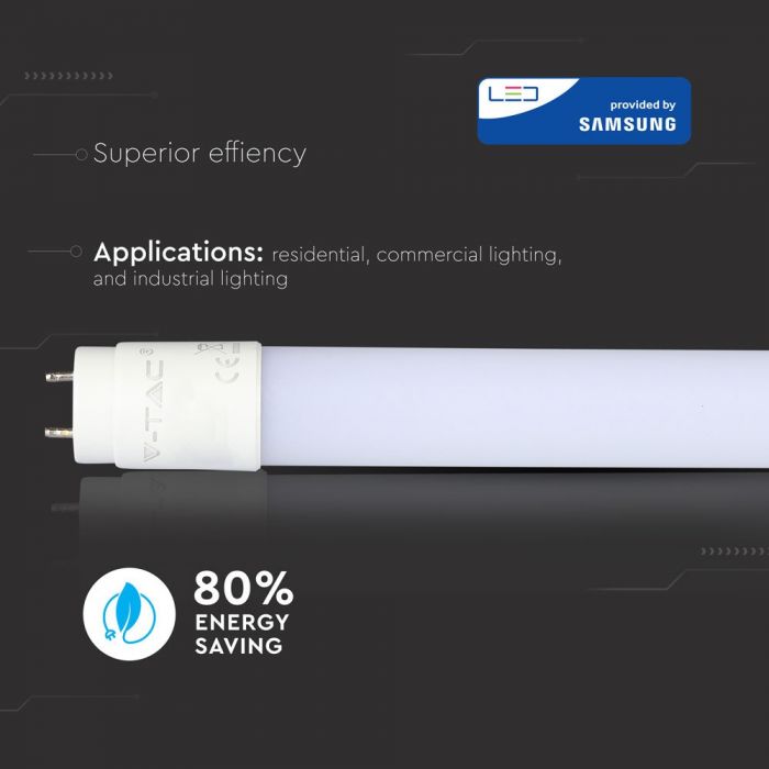 T8 18W(1700Lm) 120cm LED spuldze V-TAC SAMSUNG PRO, garantija 5 gadi, silti balta gaisma 3000K