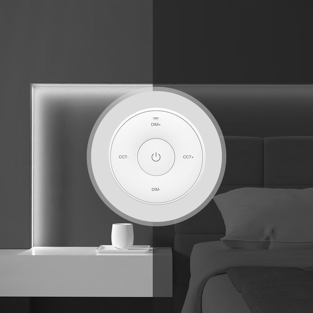 Minifjärrkontroll med radiosignal, vit, för monokrom eller CCT LED-remsa