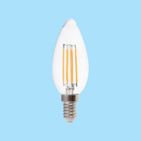 E27 6W(600Lm) LED лампа филаментная форма свечи, стекло, V-TAC, IP20, холодный белый свет 6500K
