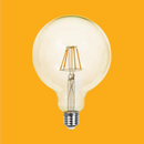 E27 12W(1350Lm) LED-lambi hõõgniit, merevaigukollane, G125, klaas, V-TAC, IP20, soe valge valgus 2200K