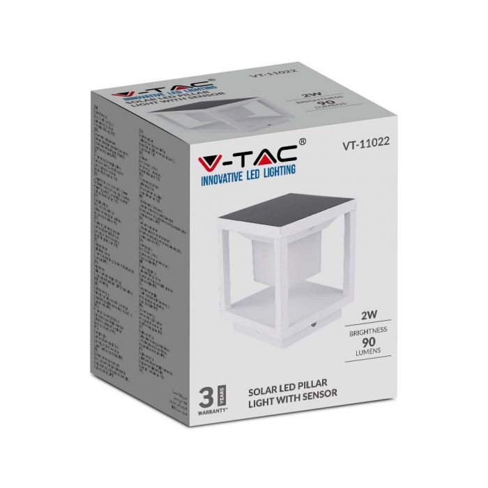 2W(90Lm) LED solārais dārza gaismeklis, V-TAC, IP65, silti balta gaisma 3000K
