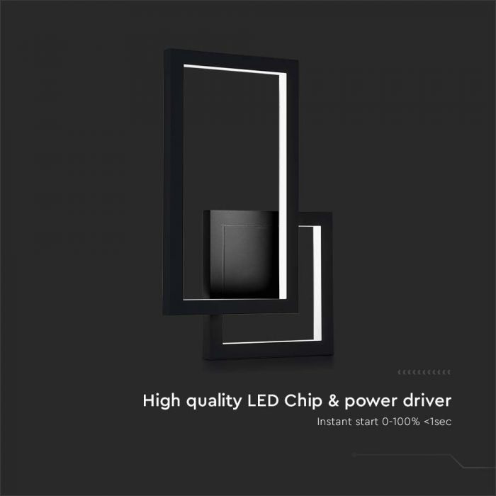 20W(2400Lm) LED sienas gaismeklis, V-TAC, IP20, melns, silti balta gaisma 3000K