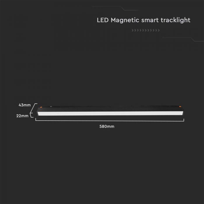 20W(2100Lm) LED SMART magnētiskais sliežu gaismeklis, V-TAC,  DC:48V, IP20, melns, 3IN1