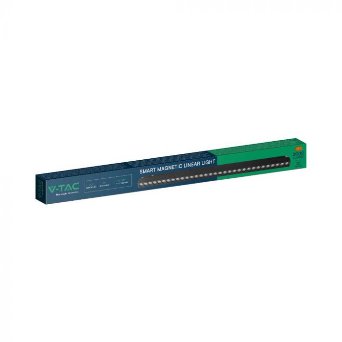 20W(2000Lm) LED SMART magnētiskais sliežu gaismeklis, V-TAC,  DC:48V, IP20, melns, 3IN1