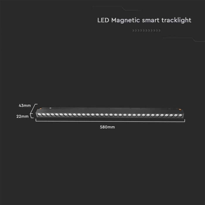 20W(2000Lm) LED SMART magnetiline rööpmelvalgusti, V-TAC, DC:48V, IP20, must, 3IN1