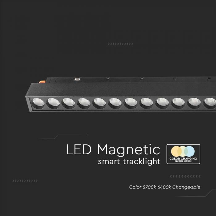 20W(2000Lm) LED SMART magnētiskais sliežu gaismeklis, V-TAC,  DC:48V, IP20, melns, 3IN1