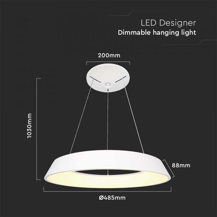 48W(5000Lm) LED TRIAC dimmable ceiling light, IP20, V-TAC, warm white light 3000K