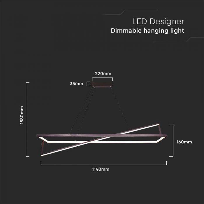 45W(4470Lm) LED TRIAC dizaina gaismeklis, V-TAC, IP20, melns, dimmējams, 1140x160x1580mm, silti balta gaisma 3000K