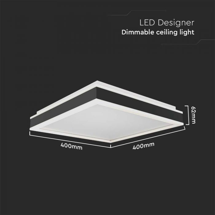 38W(4050Lm) LED griestu gaismeklis, V-TAC, kvadrāta, ar melnu apdari, neitrāli balta gaisma 4000K