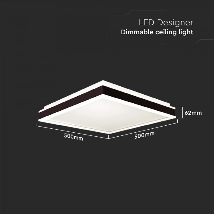 48W(4480Lm) LED-kupolarmatur, IP20, V-TAC, fyrkantig, med svart finish, 500x500x62mm, 4000K neutral