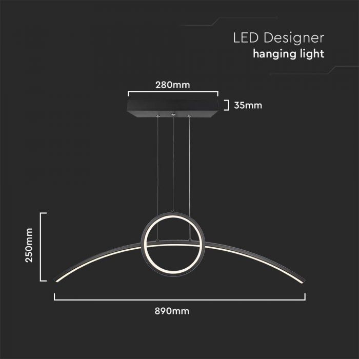 30W(3200Lm) LED disainvalgusti, V-TAC, IP20, must, 890x250mm, neutraalne valge 4000K