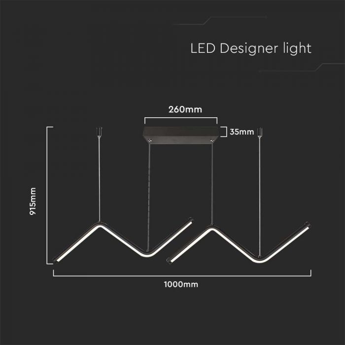 12W(1280Lm) LED design lamp, V-TAC, IP20, black, 1000x915x260x35mm, neutral white light 4000K