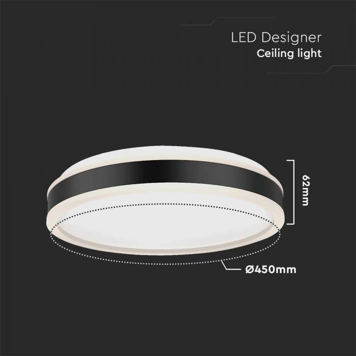 24W(2500Lm) LED-kupolarmatur, IP20, V-TAC, rund, svart, 450x62mm, neutralvit 4000K